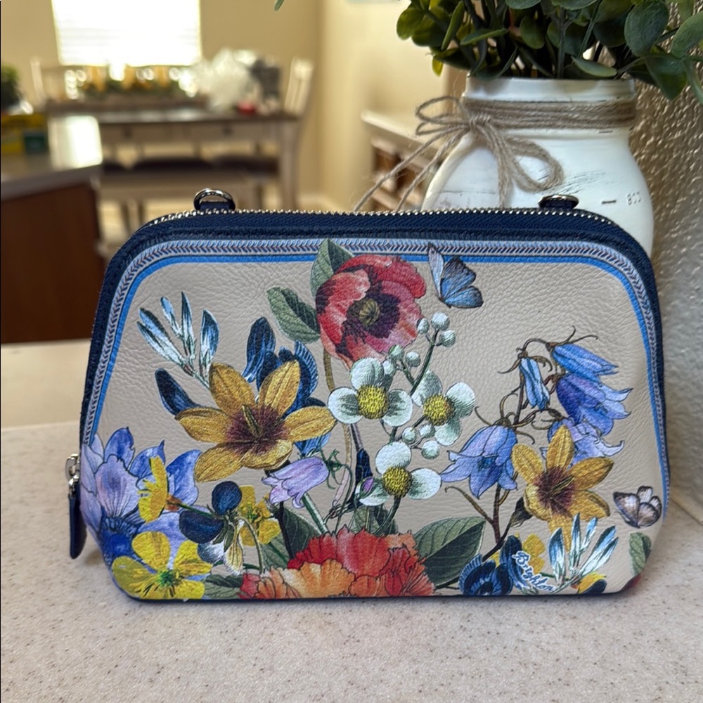 Brighton Floral zip up cosmetic/crossbody bag with waterproof liner-(no strap) - Picture 2 of 11